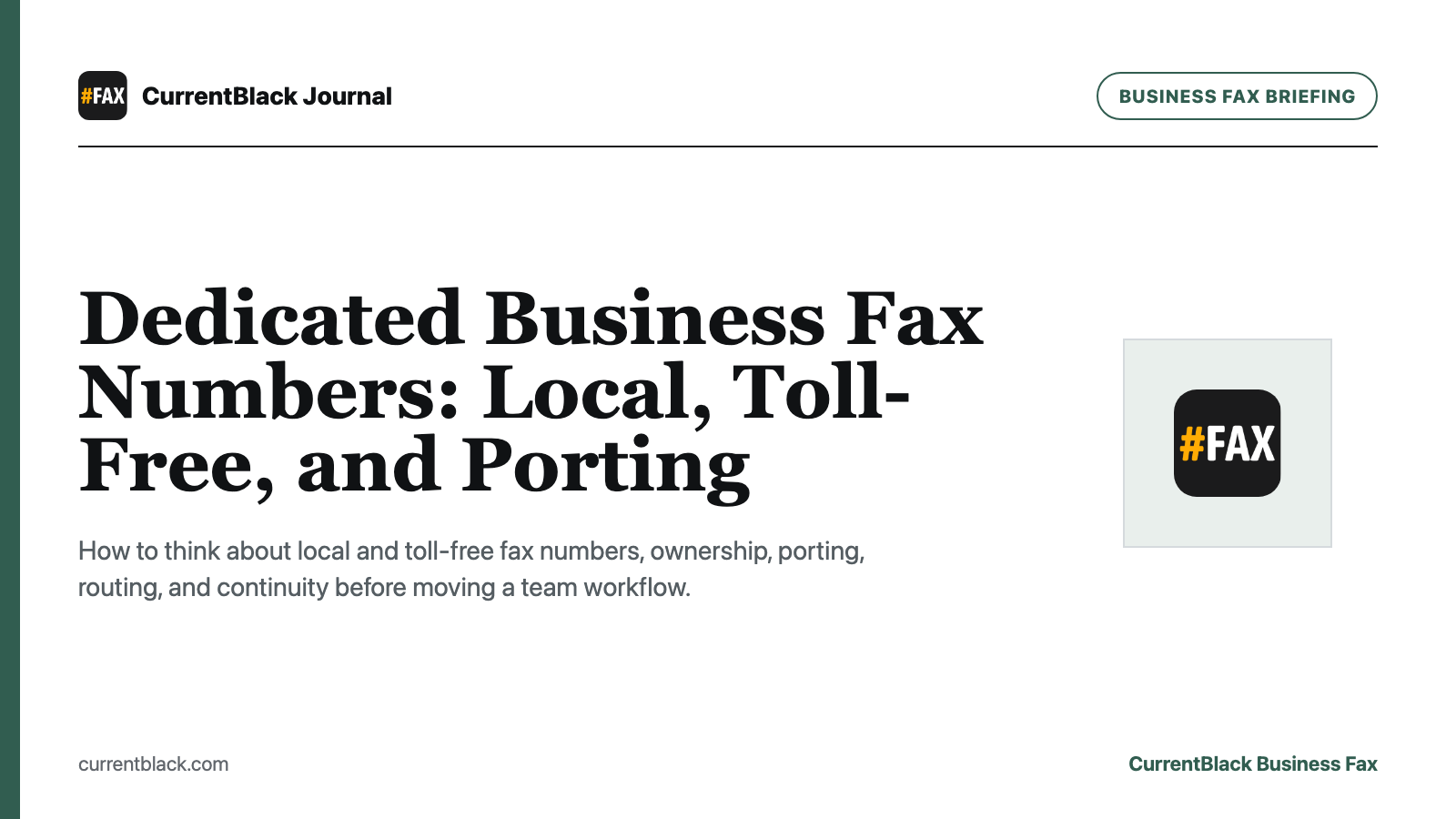 CurrentBlack editorial cover for Dedicated Business Fax Numbers: Local, Toll-Free, and Porting
