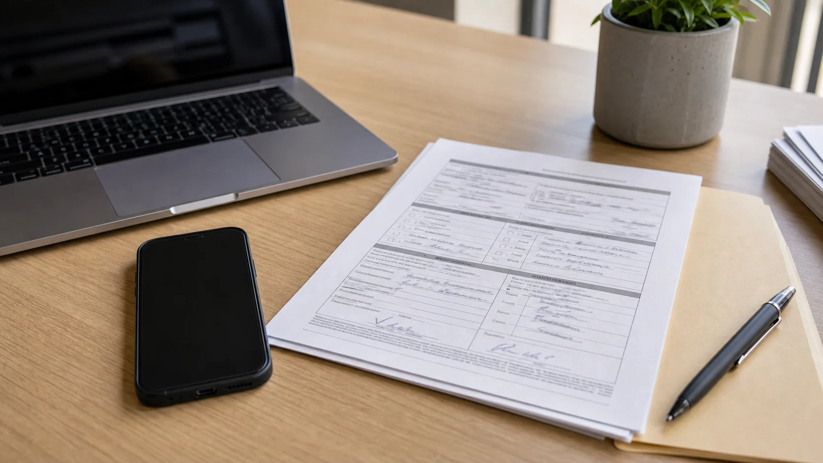An iPhone beside a printed PDF document ready to be faxed